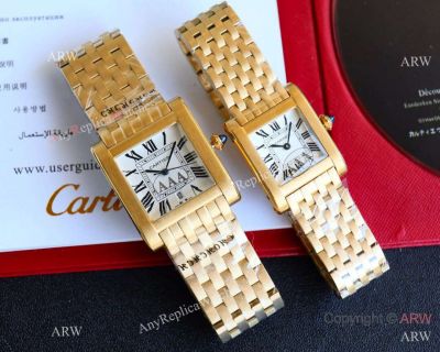 AAA Replica Cartier Tank Normale Yellow Gold White Dial Couple Watches